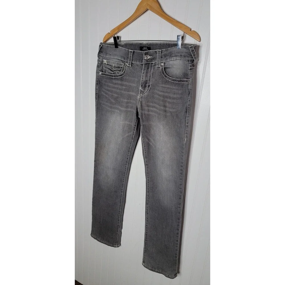 True Religion Ricky Relaxed Straight Gray Denim Men's Size 31 Flap Back Pockets